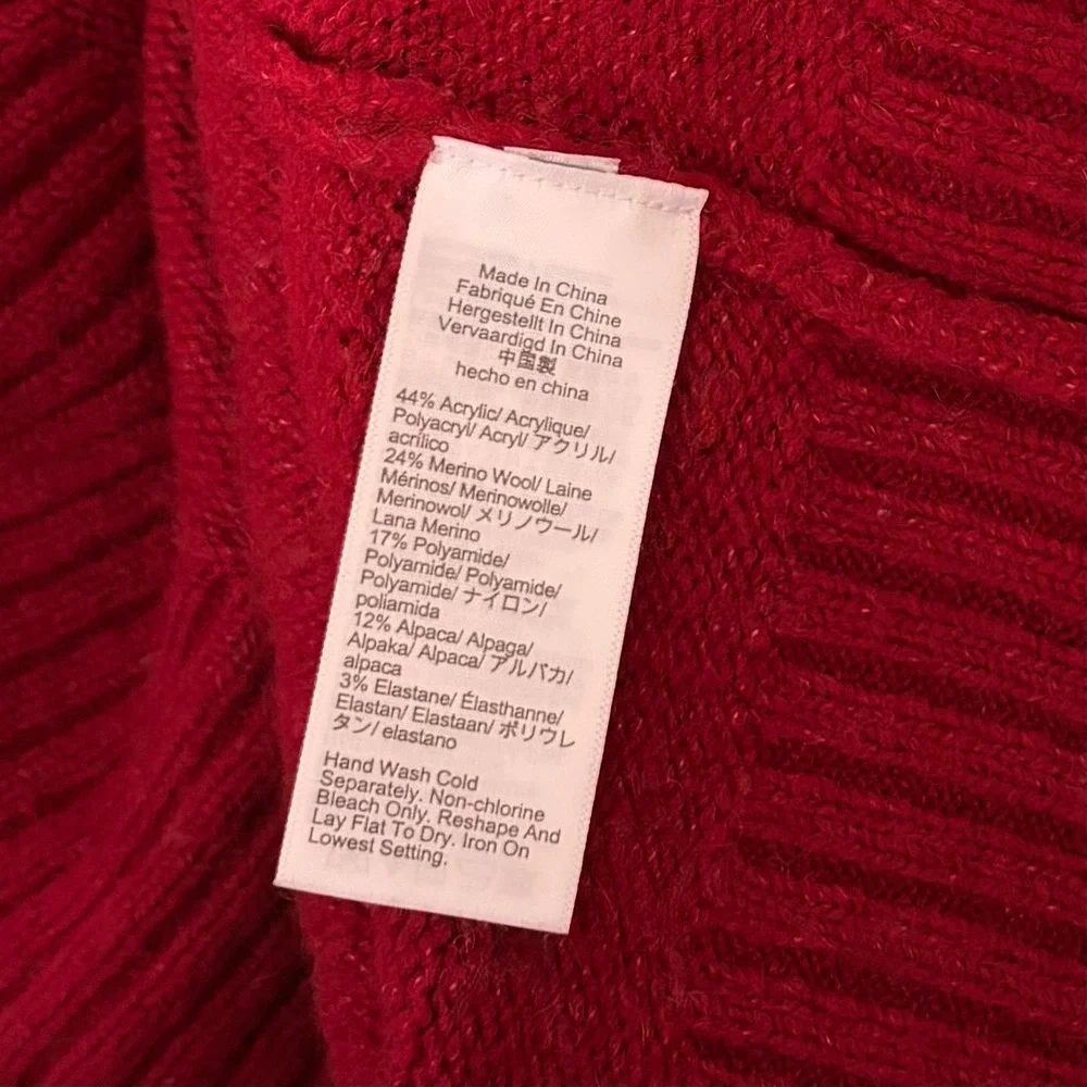 J. CREW Relaxed V Neck Pullover Sweater‎ Solid Red Merino Wool Alpaca Medium